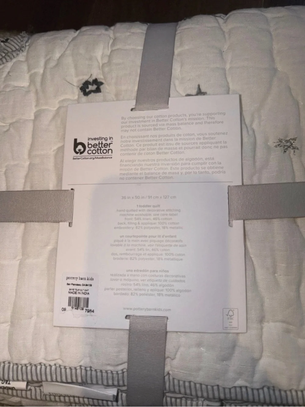 Pottery Barn Toddler Quilted Star & Bear Blanket - White and Gray